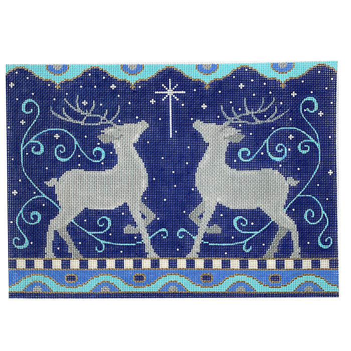 2 Reindeer Silhouettes Painted Canvas Vallerie Needlepoint Gallery  - 1
