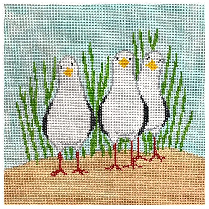 3 Standing Seagulls Painted Canvas Kristine Kingston 