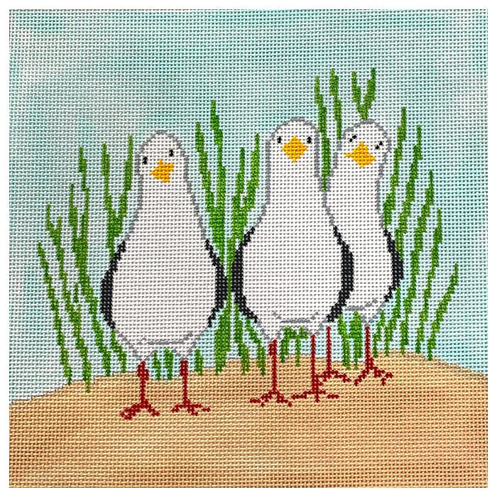 3 Standing Seagulls Painted Canvas Kristine Kingston  - 1