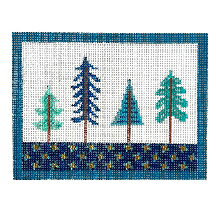 4 Blue Trees Painted Canvas Lauren Bloch Designs  - 1