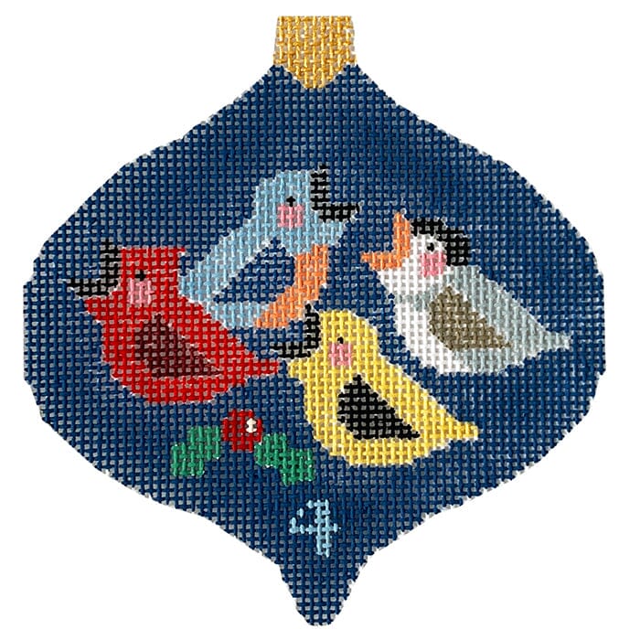 4 Calling Birds Bauble w/Stitch Guide - 12 Days of Christmas Painted Canvas Kathy Schenkel Designs 