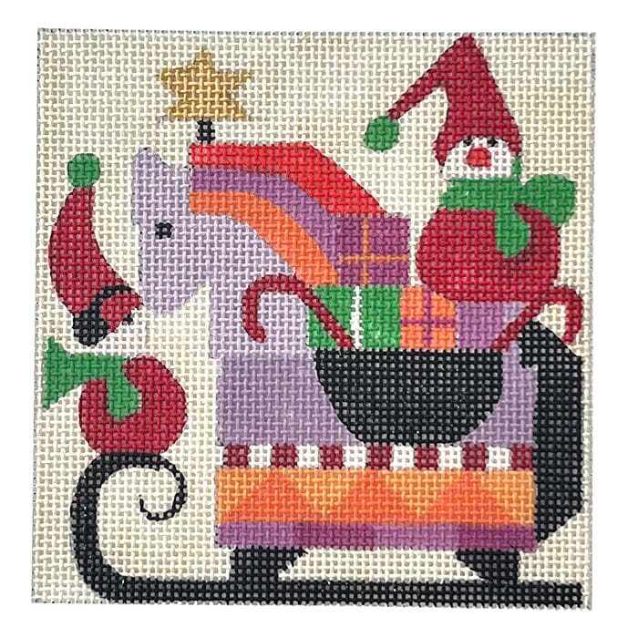 4 inch Wooden Horse Sled Painted Canvas Melissa Prince Designs  - 1