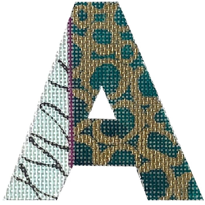 4" Letter A   Aqua and Blue Painted Canvas Colors of Praise  - 1