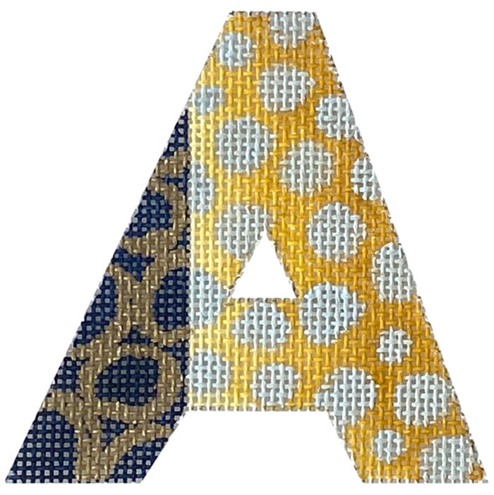 4" Letter A   Yellow and Navy Painted Canvas Colors of Praise  - 1