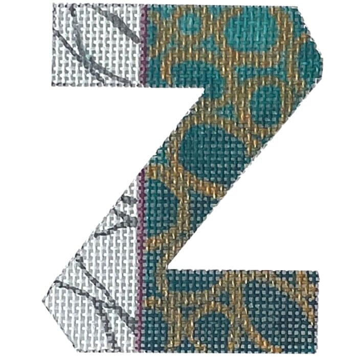 4" Letter Z   Aqua and Blue Painted Canvas Colors of Praise  - 1