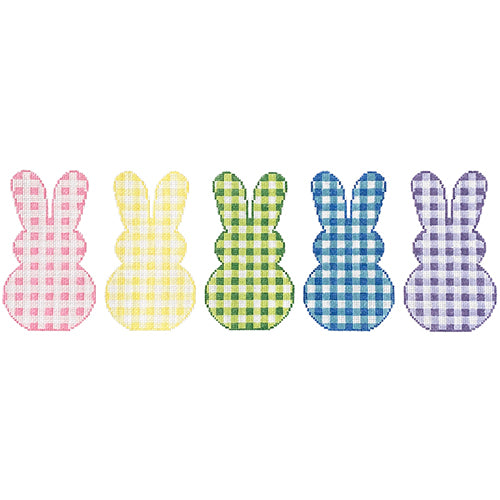 5 Gingham Bunnies Painted Canvas SilverStitch Needlepoint 