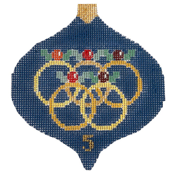 5 Golden Rings Bauble w/Stitch Guide - 12 Days of Christmas Painted Canvas Kathy Schenkel Designs 