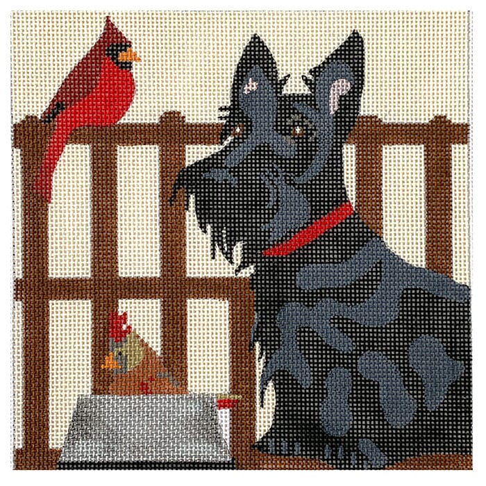 6 inch Scottie with Birds Painted Canvas Melissa Prince Designs  - 1