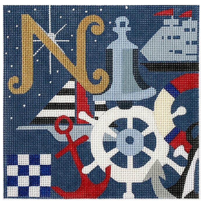 6x6 N for Nautical Painted Canvas Melissa Prince Designs 