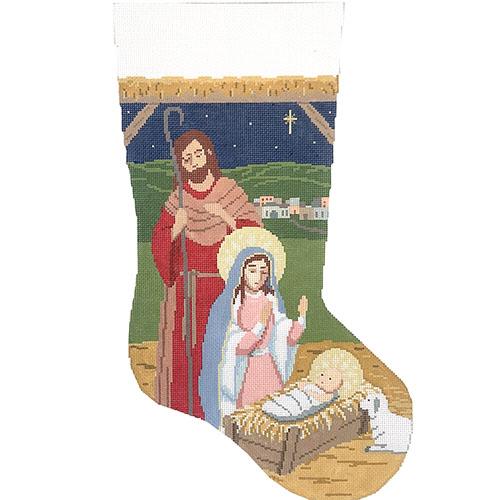 A Child is Born Stocking on 13 Painted Canvas Susan Roberts Needlepoint Designs Inc. 