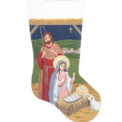 A Child is Born Stocking on 13 Painted Canvas Susan Roberts Needlepoint Designs Inc. 
