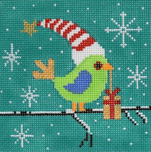 A Present from Green Bird Painted Canvas CBK Needlepoint Collections  - 1