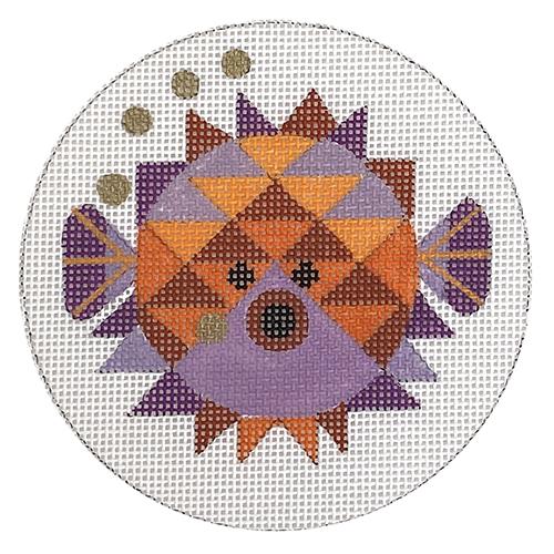 Abstract Puffer Fish Round Painted Canvas Melissa Prince Designs 
