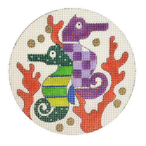 Abstract Sea Horses Round Painted Canvas Melissa Prince Designs 