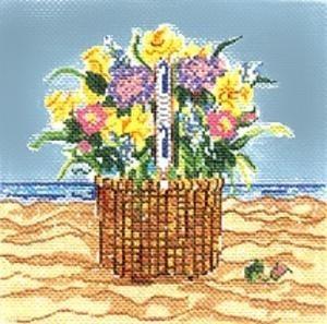 ACK Basket / Flowers Painted Canvas Susan Wallace Barnes  - 1