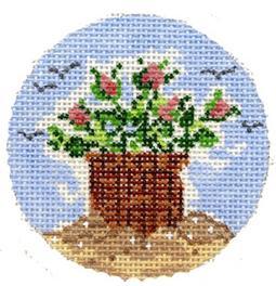 ACK Basket Round Painted Canvas Susan Wallace Barnes 