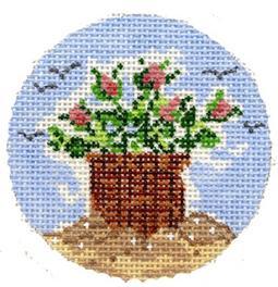 ACK Basket Round Painted Canvas Susan Wallace Barnes 
