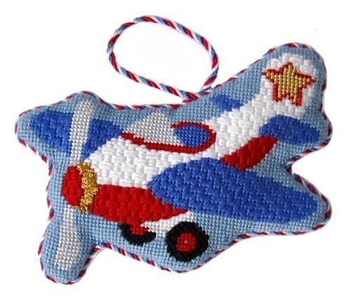 Airplane Ornament with Stitch Guide Painted Canvas Needlepoint.Com 