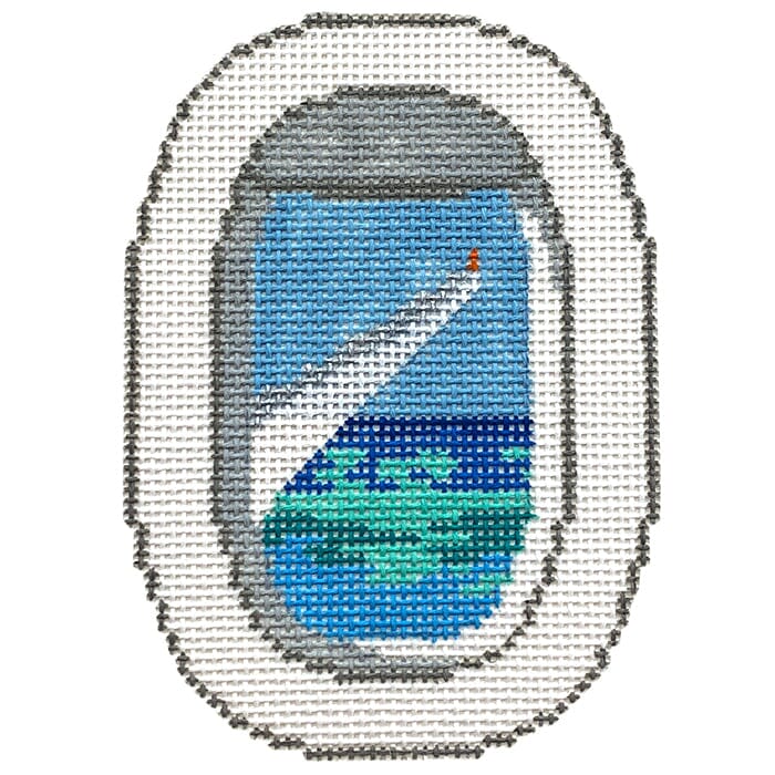 Airplane Window Insert Painted Canvas Anne Fisher Needlepoint LLC  - 1