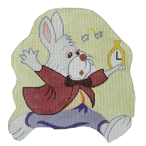 Alice in Wonderland   White Rabbit Ornament (March Hare) Painted Canvas Silver Needle  - 1