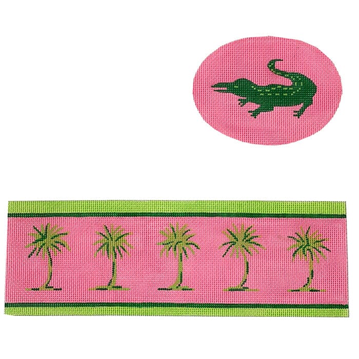 Aligator & Palm Tree Painted Canvas Kate Dickerson Needlepoint Collections 