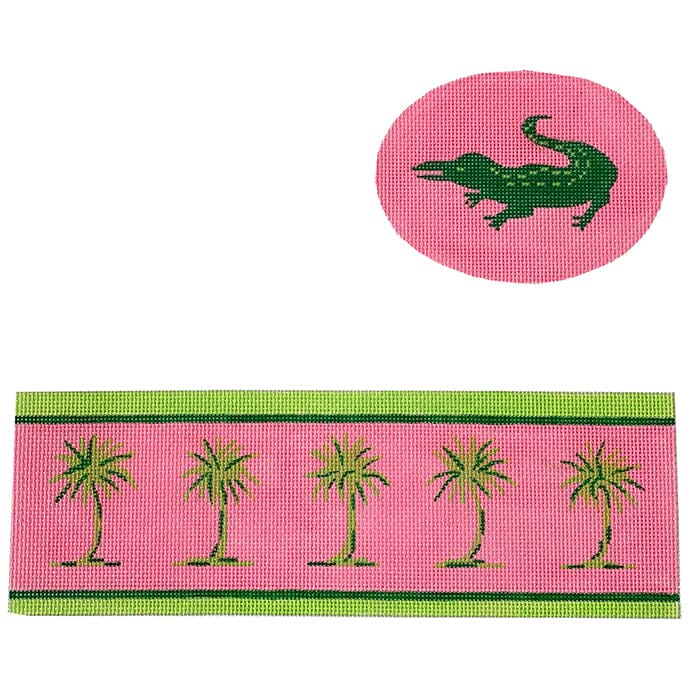 Aligator & Palm Tree Painted Canvas Kate Dickerson Needlepoint Collections  - 1