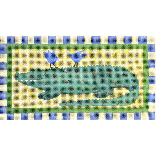 Aligator with Yellow Swirls Background Painted Canvas Melissa Shirley Designs 