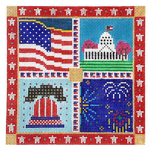 All American Square Sampler Painted Canvas Painted Pony Designs  - 1