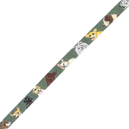 All Breeds Dog Belt w/ Olive Green Background Painted Canvas Cooper Oaks Design  - 1
