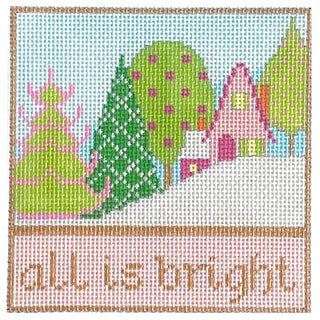 All Is Bright Winter Scene Square Painted Canvas Eye Candy Needleart 
