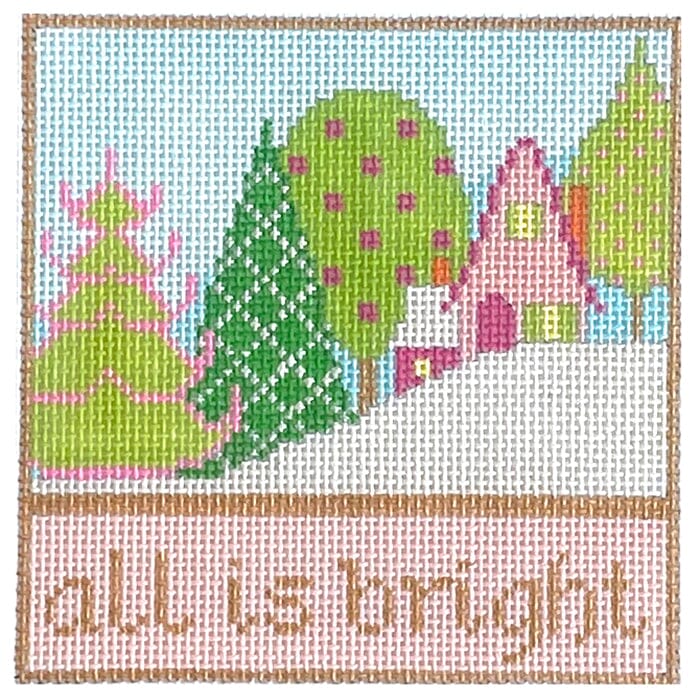 All Is Bright Winter Scene Square Painted Canvas Eye Candy Needleart 
