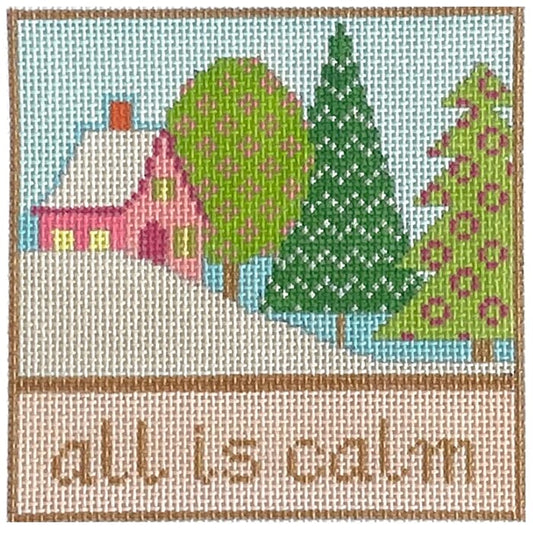 All Is Calm Winter Scene Square Painted Canvas Eye Candy Needleart 