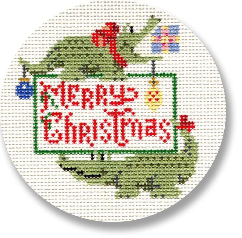 Alligator Merry Christmas Painted Canvas CBK Needlepoint Collections  - 1