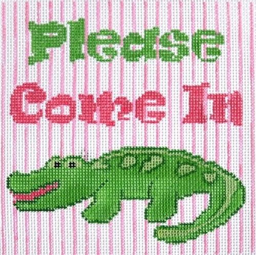 Alligator Please Come In Painted Canvas Two Sisters Needlepoint 