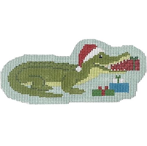 Alligator With Presents Painted Canvas Susan Roberts Needlepoint Designs Inc. 

