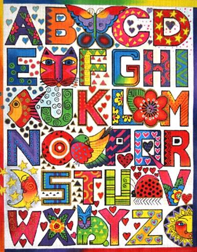 Alphabet Sampler Painted Canvas Laurel Burch  - 1