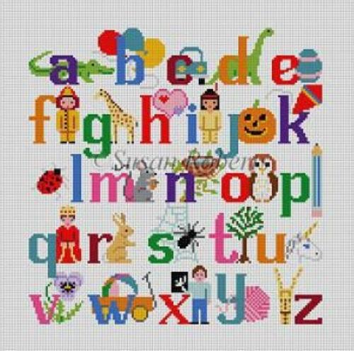 Alphabet with Characters Painted Canvas Susan Roberts Needlepoint Designs, Inc. 