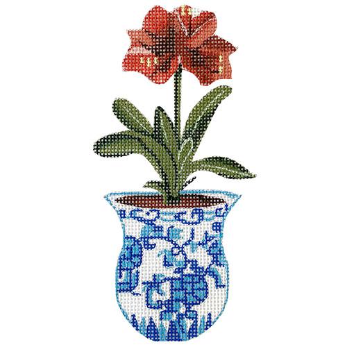 Amaryllis in Blue Ceramic Pot Painted Canvas All About Stitching/The Collection Design 