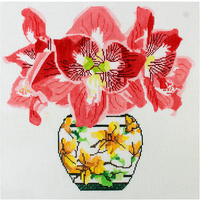 Amaryllis in Japanese Vase Painted Canvas Jean Smith 