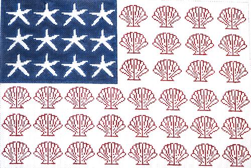 American Flag / Clam Shells Painted Canvas HSN Designs 