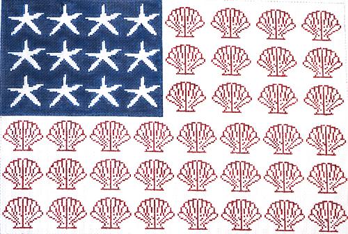 American Flag / Clam Shells Painted Canvas HSN Designs  - 1