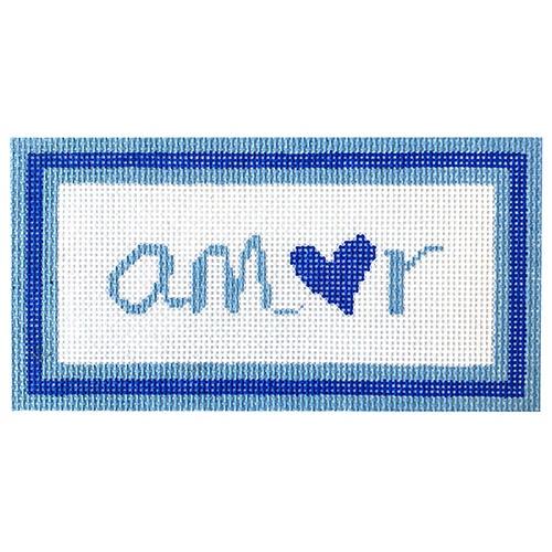 Amor - Blue Painted Canvas SilverStitch Needlepoint 
