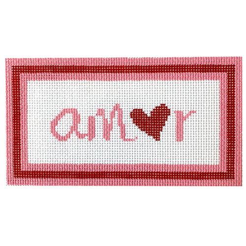 Amor   Pink Painted Canvas SilverStitch Needlepoint  - 1