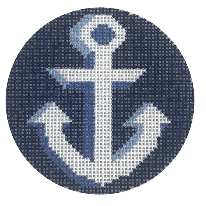 Anchor Round   Blue Painted Canvas Love MHB Studio  - 1