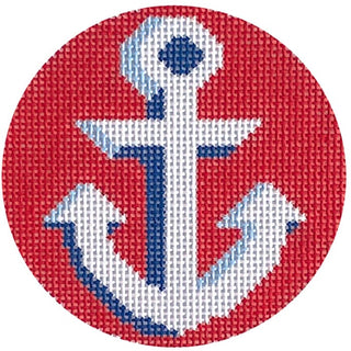 Anchor Round   Red Painted Canvas Love MHB Studio 
