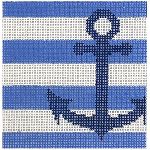 Anchor Stencil Insert - Blue Stripe Painted Canvas Two Sisters Needlepoint 
