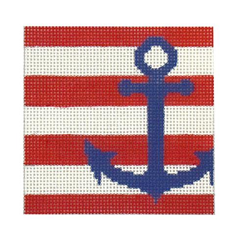 Anchor Stencil Insert - Red Stripe Painted Canvas Two Sisters Needlepoint 