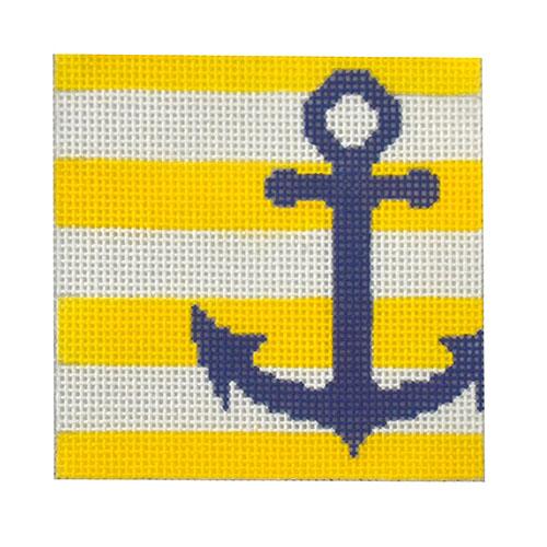 Anchor Stencil Insert - Yellow Stripe Painted Canvas Two Sisters Needlepoint 