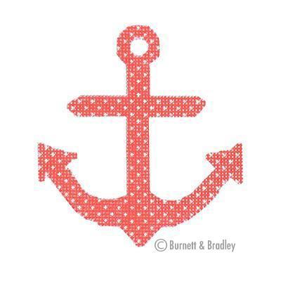 Anchors - Coral with Dots Painted Canvas Burnett & Bradley 