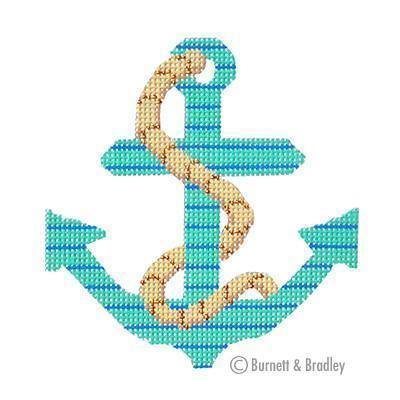 Anchors   Seafoam & Blue Stripe with Rope Painted Canvas Burnett & Bradley  - 1